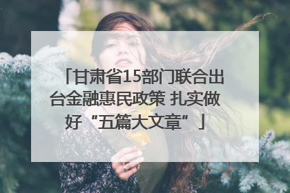 甘肃省15部门联合出台金融惠民政策 扎实做好“五篇大文章”